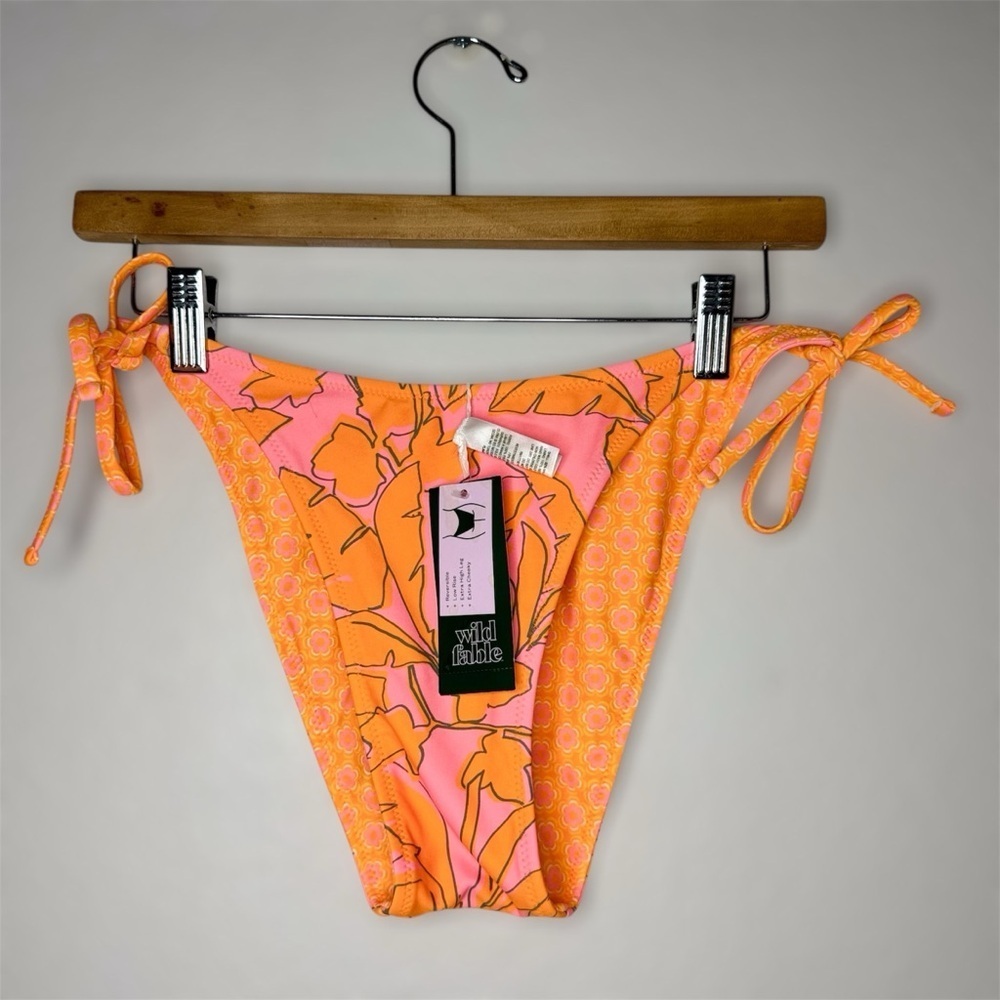 New Reversible Wild Fable Floral Bikini Bottom in Orange and Pink